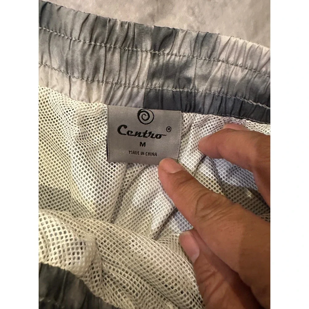 Centro Mens Tie Dye Swim Trunks Grey White MS1003 Mesh Lined Shorts Medium